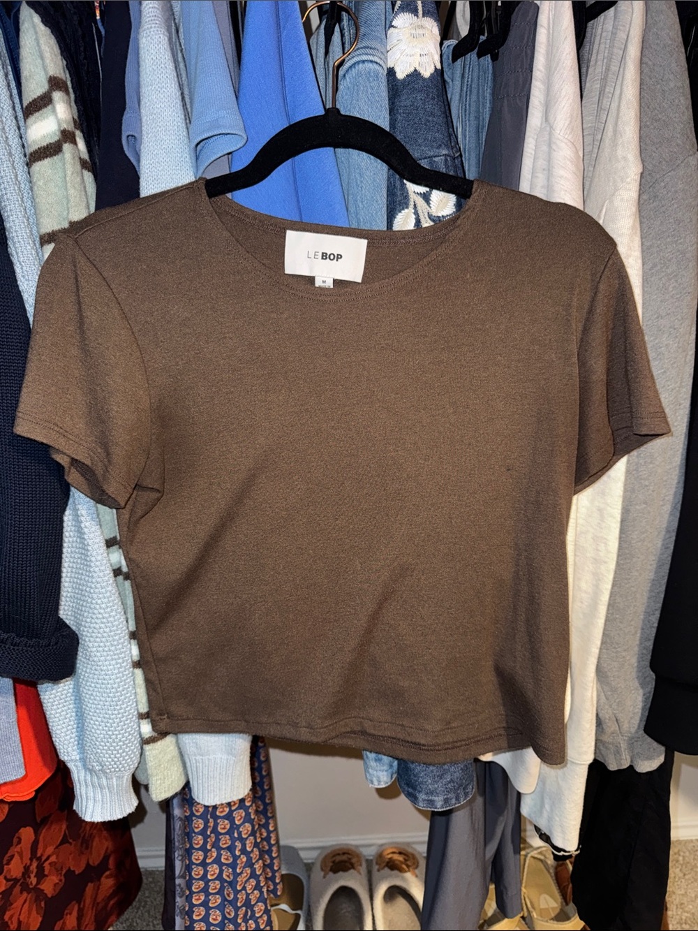 Le Bop Women's Brown Short Sleeve Crop Top